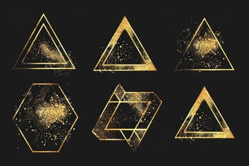 Poster - A set of six golden hexagons on a sleek black background. Perfect for modern design projects