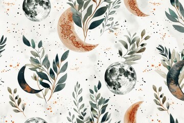 Aufkleber - A serene watercolor painting of a full moon shining over lush plants. Ideal for nature-themed designs