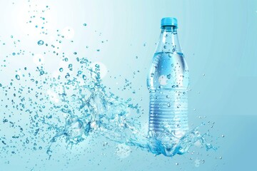 Poster - Clear water bottle with a splash of water, suitable for hydration and refreshment concepts
