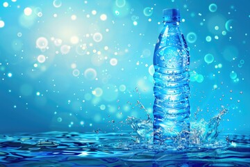 Poster - A bottle of water splashing into the water. Suitable for advertising and hydration campaigns