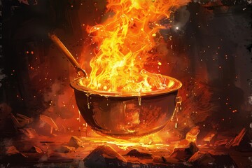 Poster - A bowl of fire with a spoon. Can be used for abstract concepts or fiery themes