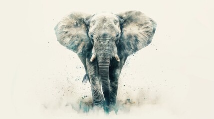 Aufkleber - Majestic elephant with tusks walking on sandy terrain. Suitable for wildlife and nature themes