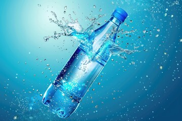 Poster - Clear water bottle with a splash of water, suitable for hydration concept
