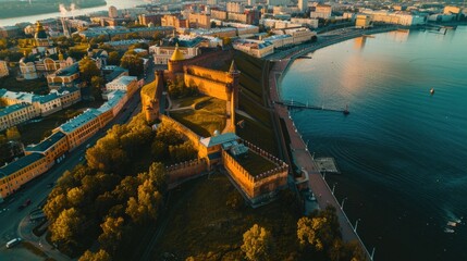 Aufkleber - Aerial view of a city with a body of water, perfect for urban landscape concepts