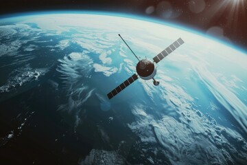 Aufkleber - A satellite positioned in the center of the Earth. Suitable for science and technology concepts