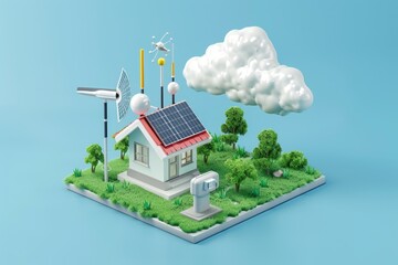 Poster - A small house with a solar panel on top
