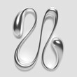 © Derter - 3D chrome liquid metal letter U, with a reflective glossy finish and abstract blob shape, designed for Y2K silver typography alphabet