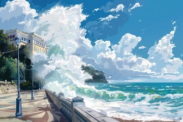 Poster - A serene painting capturing the beauty of the ocean. Suitable for home decor or travel websites
