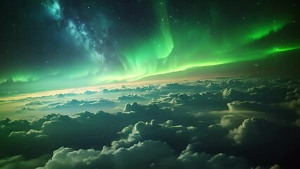 beautiful aurora above flowing clouds