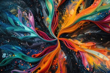 Poster - Vibrant flower painting on a dark backdrop. Suitable for various design projects