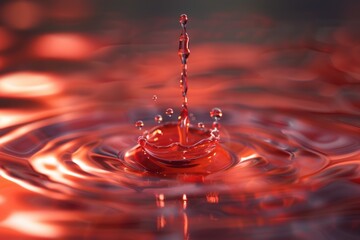 Poster - Detailed close up of a red liquid drop. Suitable for scientific or abstract concepts