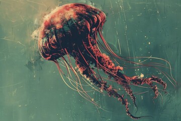 Poster - A serene image of a jellyfish gracefully floating in water. Ideal for marine-themed designs