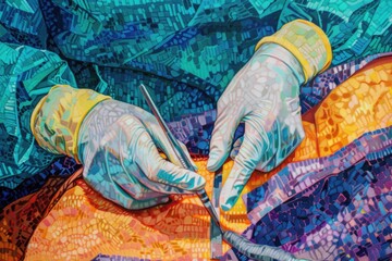 Poster - Pair of hands holding scissors, useful for art and craft projects