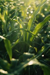 Poster - Close up of a plant with water droplets, suitable for nature and botany themes