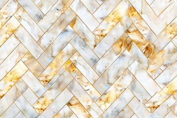 Poster - A stylish white and gold tiled wall with a chevron pattern. Perfect for interior design projects