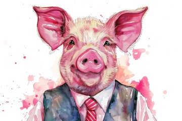 Poster - A painting of a pig dressed in a formal suit and tie. Suitable for business or humor concepts