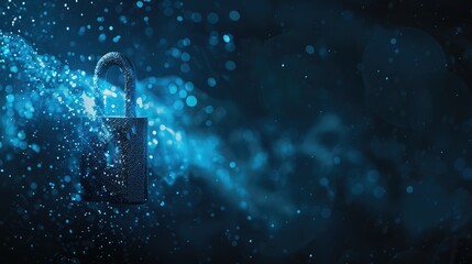 Poster - A closed padlock on a dark blue background. Suitable for security concepts