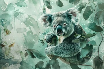 Aufkleber - A cute koala bear sitting on a tree branch. Suitable for nature and wildlife concepts