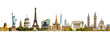 © Kanurism - Historical monuments of different countries isolated on transparent background, travel and tourism concept