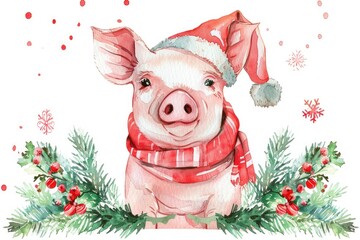 Wall Mural - A cute pig dressed up for the holidays. Perfect for Christmas-themed projects