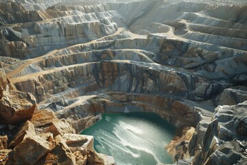 Aufkleber - A large open pit filled with water. Suitable for industrial, environmental, or nature-themed projects