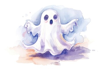 Wall Mural - A watercolor painting of a ghost with its arms out. Perfect for Halloween decorations