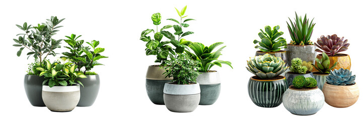 Wall Mural -  Set of A 3 Plants with Decorative Pots, isolated on a transparent background