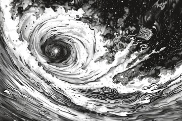 Wall Mural - Abstract black and white vortex drawing, suitable for graphic design projects