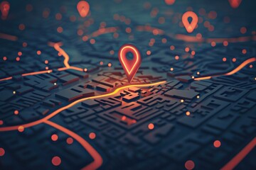 Poster - A map with a red pin, ideal for location and travel concepts