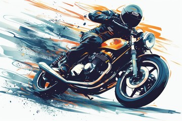 Poster - A man riding on the back of a motorcycle. Suitable for travel and transportation concepts