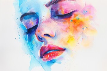 Wall Mural - A painting of a woman with her eyes closed. Suitable for art and relaxation concepts