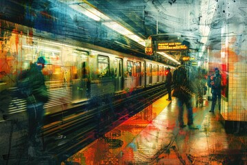 Aufkleber - People walking on a crowded subway station platform. Suitable for transportation concept