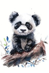 Poster - A cute panda bear sitting on a tree branch, suitable for nature and wildlife themes