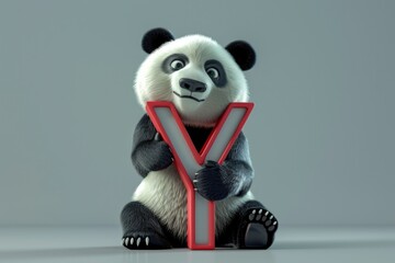 Poster - Panda bear holding letter Y, suitable for educational projects