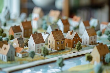 Aufkleber - Detailed miniature model of a town with houses and trees, perfect for architectural projects