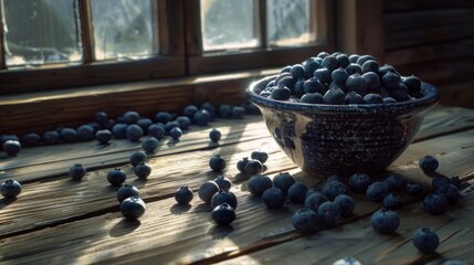 Wall Mural - Morning Light on Freshly Picked Blueberries, Homestead Harvest