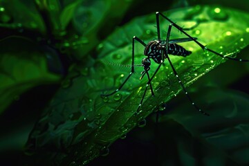 Aufkleber - A mosquito perched on a vibrant green leaf. Perfect for nature and wildlife concepts