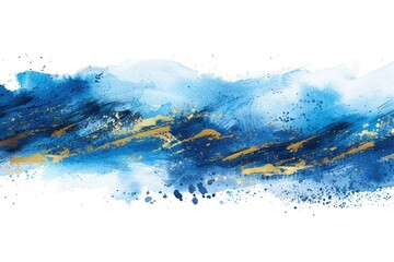 Poster - Vibrant abstract painting in blue and gold colors. Perfect for art projects or interior design