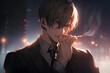 anime man holding cigarette against darkness background