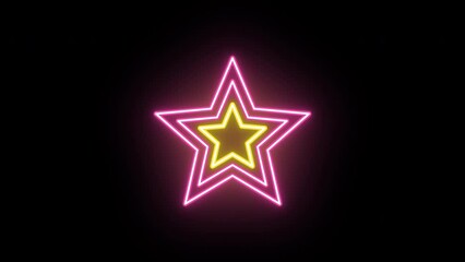 Wall Mural - Neon star icon animation, fast color jump. Glowing neon superstar sign, looped flashing animation. Super award, legend, famous celebrity, popularity and glory, winner. Yellow and pink colors