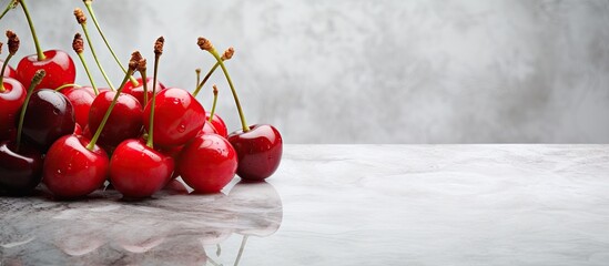 Aufkleber - A composition of sweet cherries on a marble table with a space available for text in the image. with copy space image. Place for adding text or design