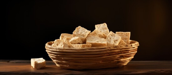 Poster - A basket displaying a raw tempeh with a blank space for additional information or copy space image