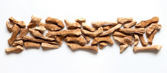 Aufkleber - A bone shaped dry dog food placed on a white background seen from a top view with ample space for text or images