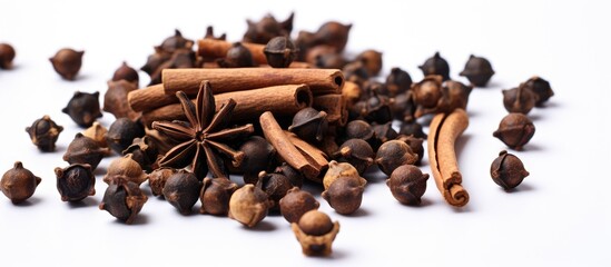 Aufkleber - A close up shot of a solitary clove isolated on a white background providing ample copy space for text or images This image represents the concept of packaging spices and herbs