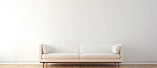Wall Mural - A contemporary sofa positioned beside a pristine white wall offering a blank area for displaying images or text. with copy space image. Place for adding text or design