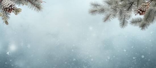 Aufkleber - A Christmas and New Year card with a copy space image featuring pine needle branches on a vintage snowy blue background creating a festive atmosphere Merry Christmas