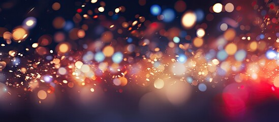 Poster - A beautiful blurred glow with red sparkles and colorful dots creates a festive background perfect for Christmas Silvester celebration and happy new year annotations Great as a copy space image