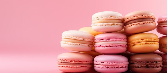 Aufkleber - A close up image of macaroons displayed on a soft pink background leaving room for text or other elements copy space image
