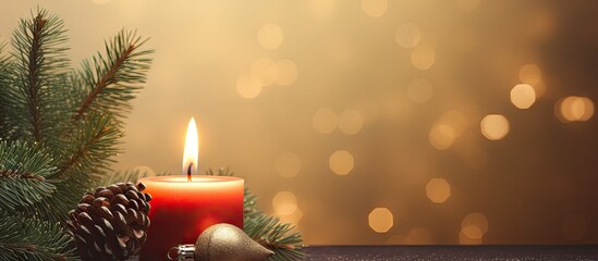 Poster - A beautiful Christmas background with a candle and Christmas tree branches perfect for copy space image