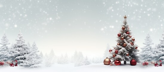 Aufkleber - A Christmas greeting card with a festive Noel background and New Year symbols It features decorations on a Christmas and New Year s tree set against a white snowy backdrop Includes copy space image